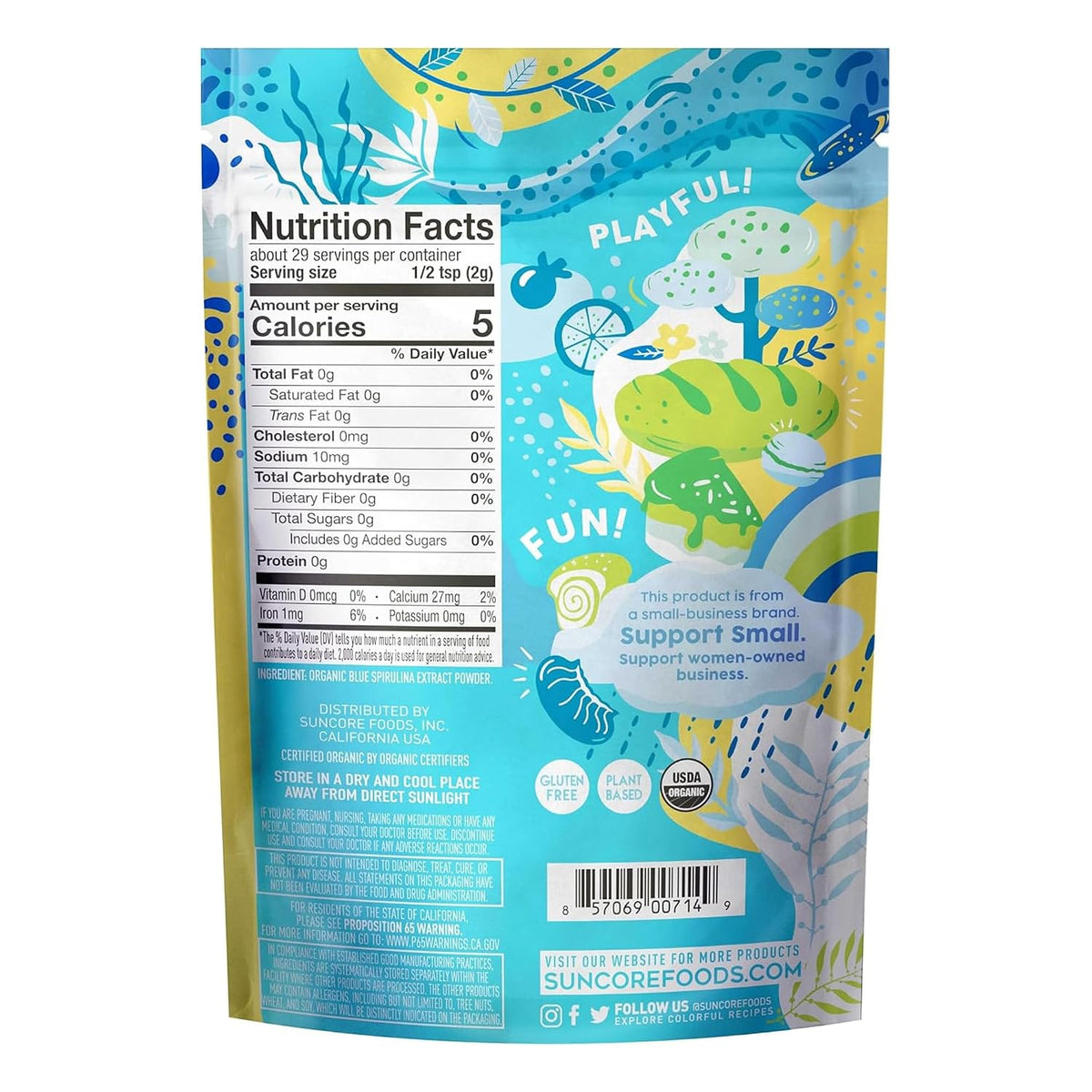 Suncore Foods Organic Blue Spirulina Powder 2 oz