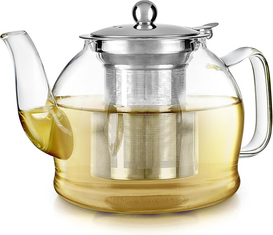 Teabloom Dublin Glass Teapot – Premium Borosilicate Glass with Removable Stainless Infuser – Stovetop Safe – Ideal for Loose