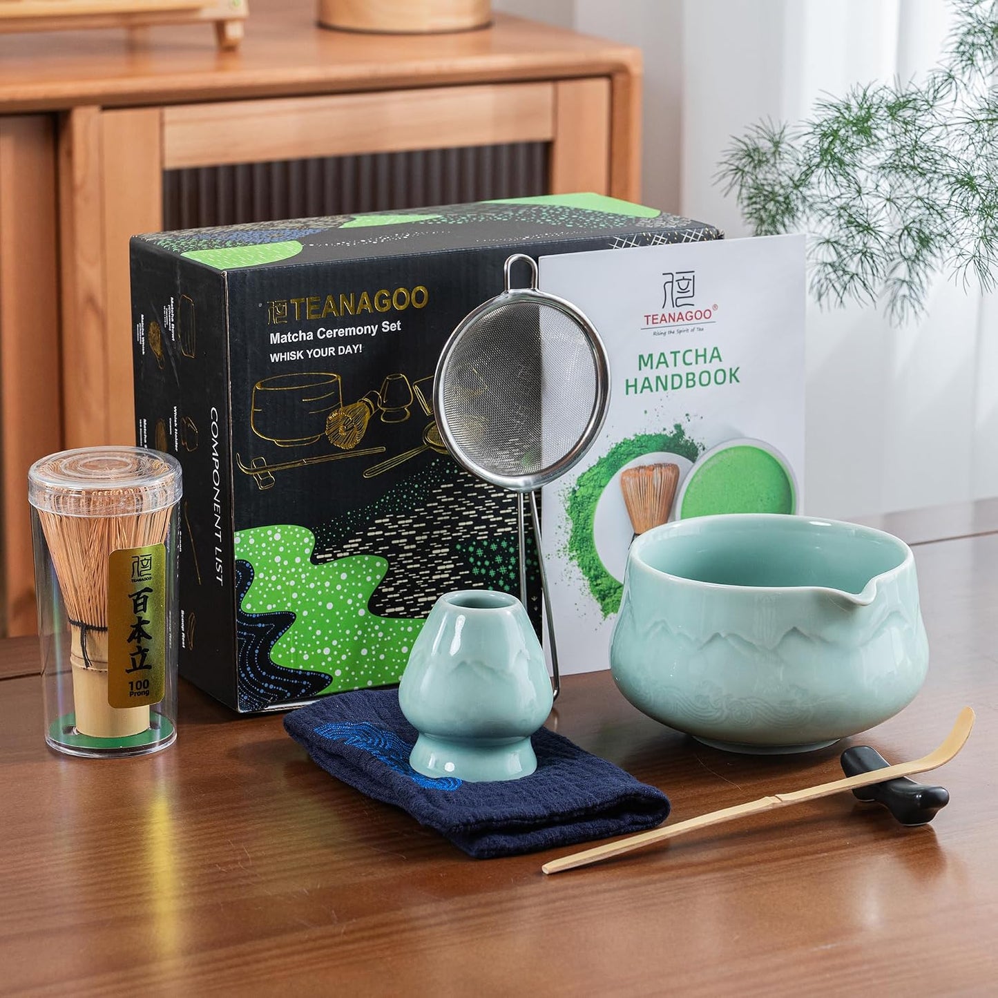 TEANAGOO 7 Pcs Matcha Whisk Set Blue, Ceramic Matcha Set, Matcha Kit for Ceremony, Matcha Tea Set for Making Breakfast/Latte, Tradition Whisk Set and Bowl with Scoop&amp;Sifter, Gift for Friend/Family