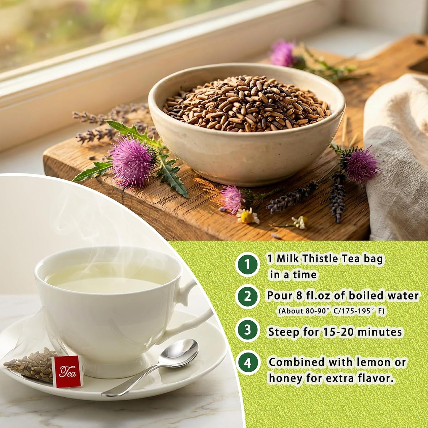 Samcci Milk Thistle Tea Bags, 50 Count, 3g/bag, Te De Cardo Mariano | 100% Natural Milk Thistle Seeds Support Liver Herbal Tea, Caffeine Free, No Additives, No Sugar, Non-GMO, No Gluten