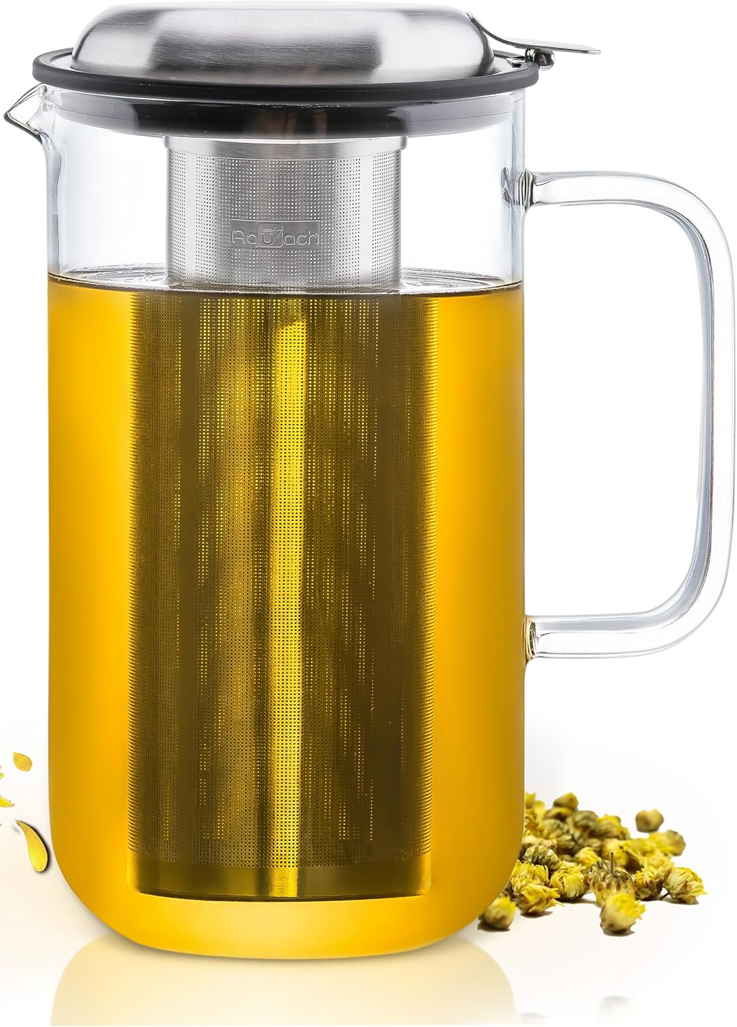 Aquach 51oz Glass Teapot with Stainless Steel Removable Infuser, Stovetop & Dishwasher Safe, Ideal f