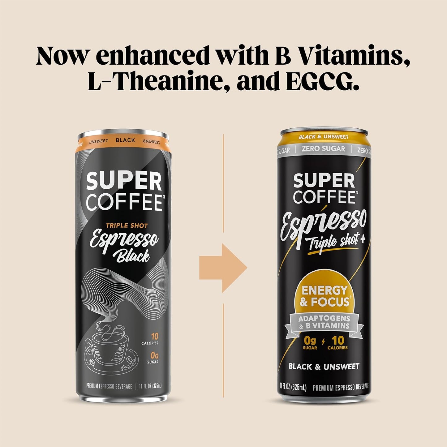 Super Coffee Espresso Triple Shot Black, 0g Sugar Cold Brew, 11oz 12Pk