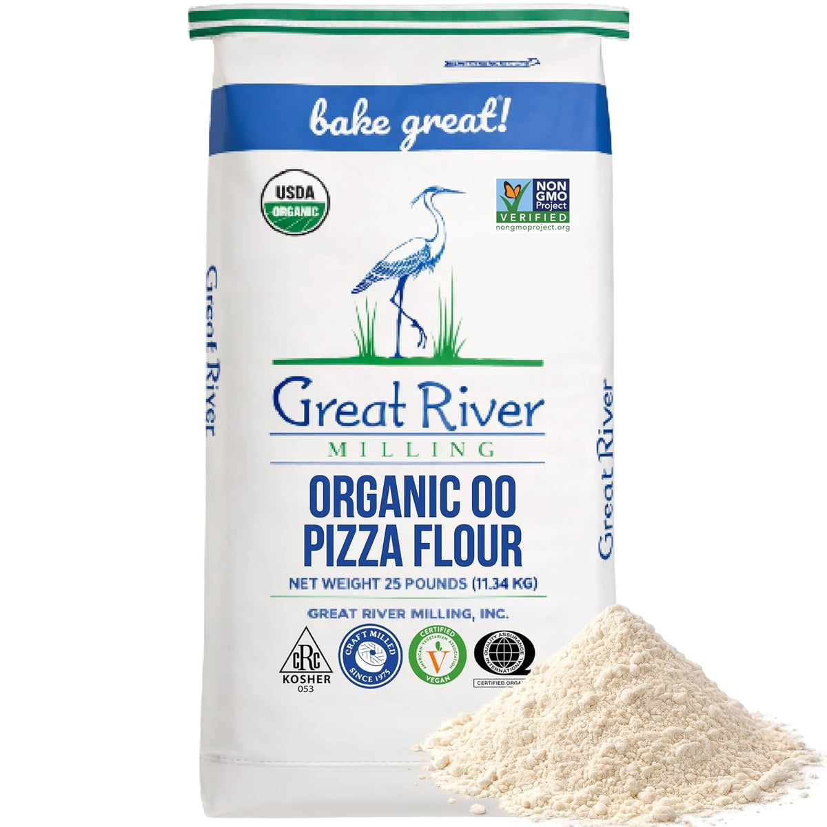 Great River Milling Organic 00 Pizza Flour, Neapolitan Style, 25 lb | Organic 00 Pizza Flour for Neapolitan pizza dough, focaccia, flatbreads, artisan bread and pasta; smooth extensible dough