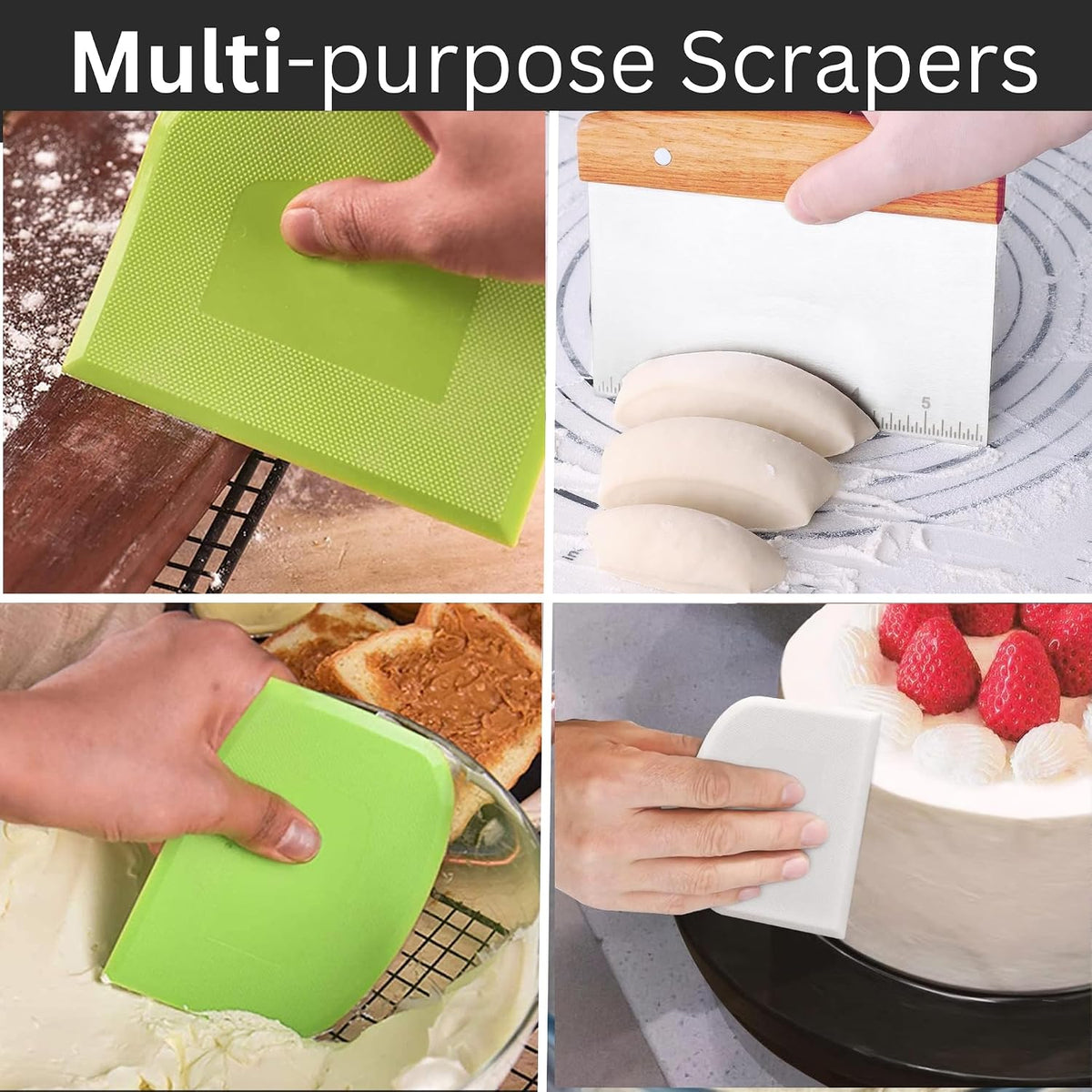BOORIKA Dough Scraper &amp; Bench Scraper Kitchen – Stainless Steel Sourdough Tools – Dough Cutter for Sourdough Bread, Pizza, and Flat Top Griddles – Chef Approved (Light)