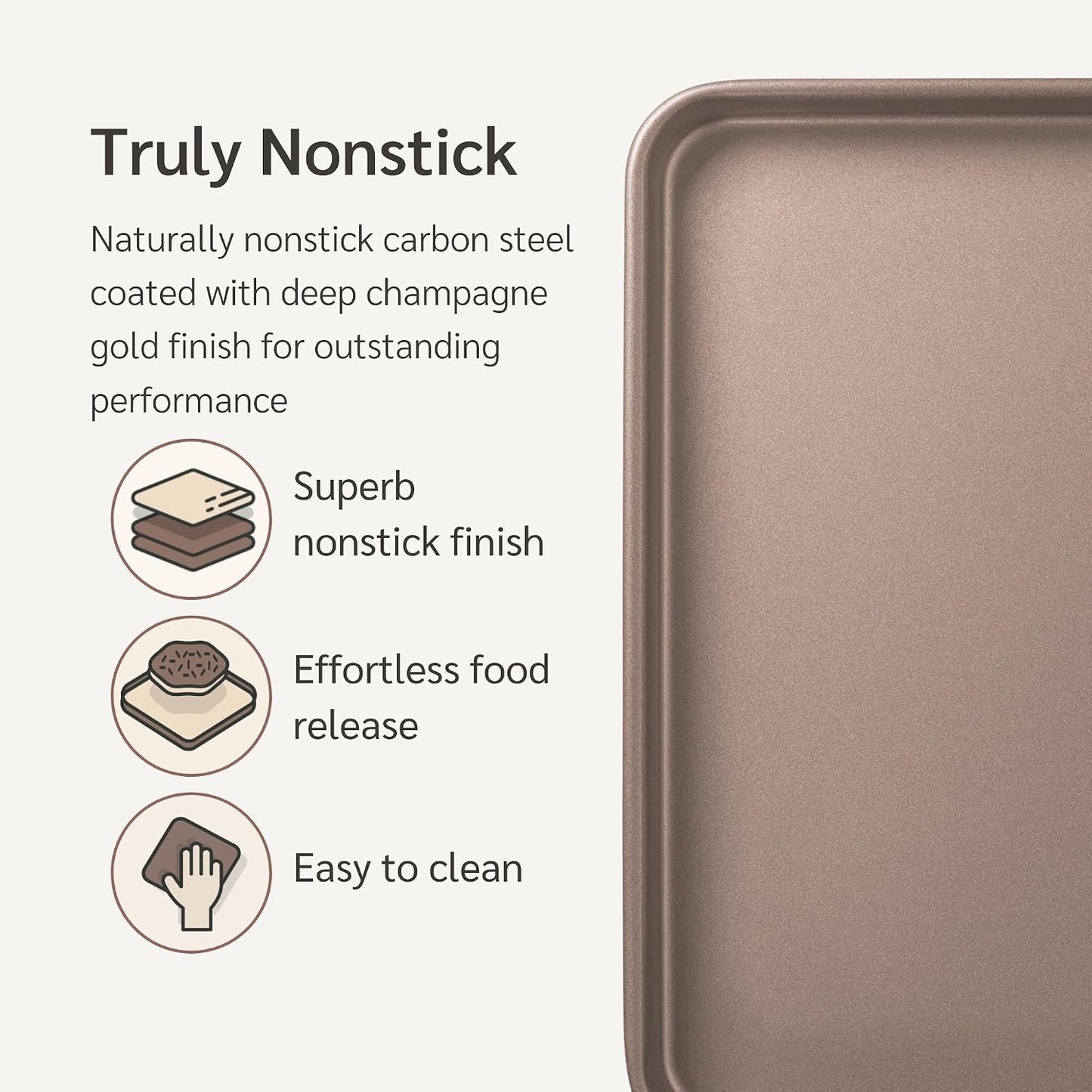 Nonstick Baking Sheet Set of 2 | PFOA &amp; BPA Free Non Toxic Carbon Steel Cookie Sheets | Best Non Stick Oven Cooking Pans &amp; Half Sheet Pan | Best Nontoxic Baking Trays 18 Inch | | Non-Toxic - High Carbon Steel - Gold - Cookie Baking Sheets for Oven