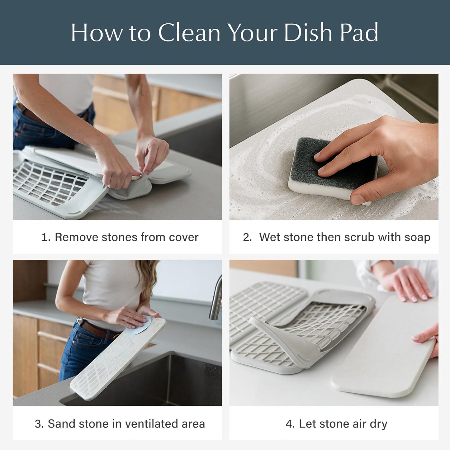 Dorai Home Collapsible Dish Drying Rack with Stone Dish Pad - Kitchen Counter Set with Diatomaceous Earth Stone Dish Mat for Quick Drying - Space-Saving Design - Large 24.6" x 16.5", Sandstone