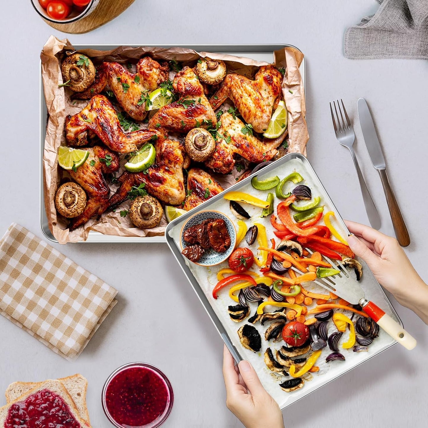 Ohtomber 3 Pack Heavy Duty Stainless Steel Baking Sheet Set, 9/12/16 Inch | Heavy Duty, Cookie Sheet Pans for Baking Roasting Oven Baking, Oven Safe, Sturdy Kitchen Bakeware Trays