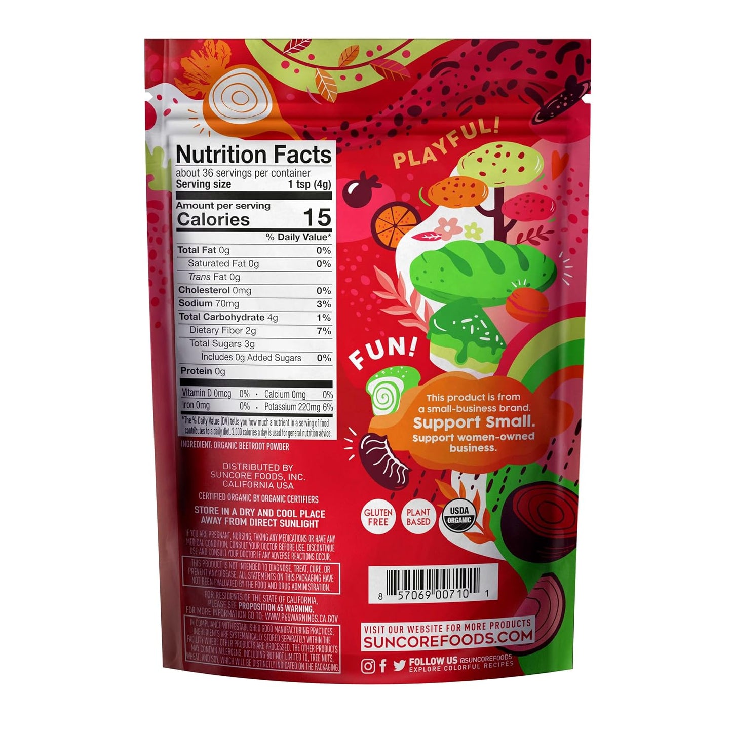 Suncore Foods Red Beet Powder 5oz (Beetroot) | Gluten Free | Vegan | Natural Red Food Coloring, For Baking, Frosting, Desserts, Smoothies, Beetroot Juice, Non-GMO, Resealable Pouch