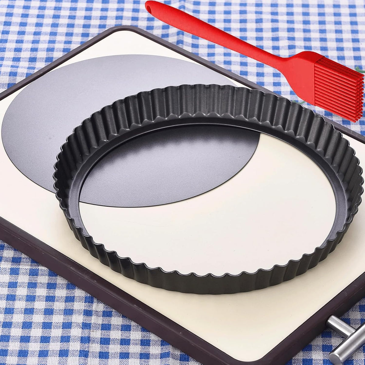 DATANYA Tart Pans with Removable Bottom 10 Inch Quiche Pan, Heavy Duty Carbon Steel Round Non-stick Fluted Pie Tart Pan for Mousse Cakes, Christmas Dessert Baking (10.2 Inch 1pc)