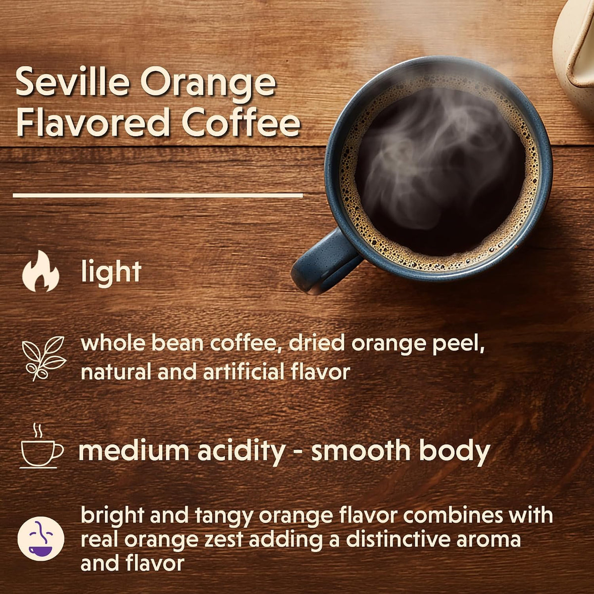 Coffee Bean Direct Seville Orange Flavored, Whole Bean, 2.5lb Bag | Light Roast, Gourmet Flavored Coffee Beans