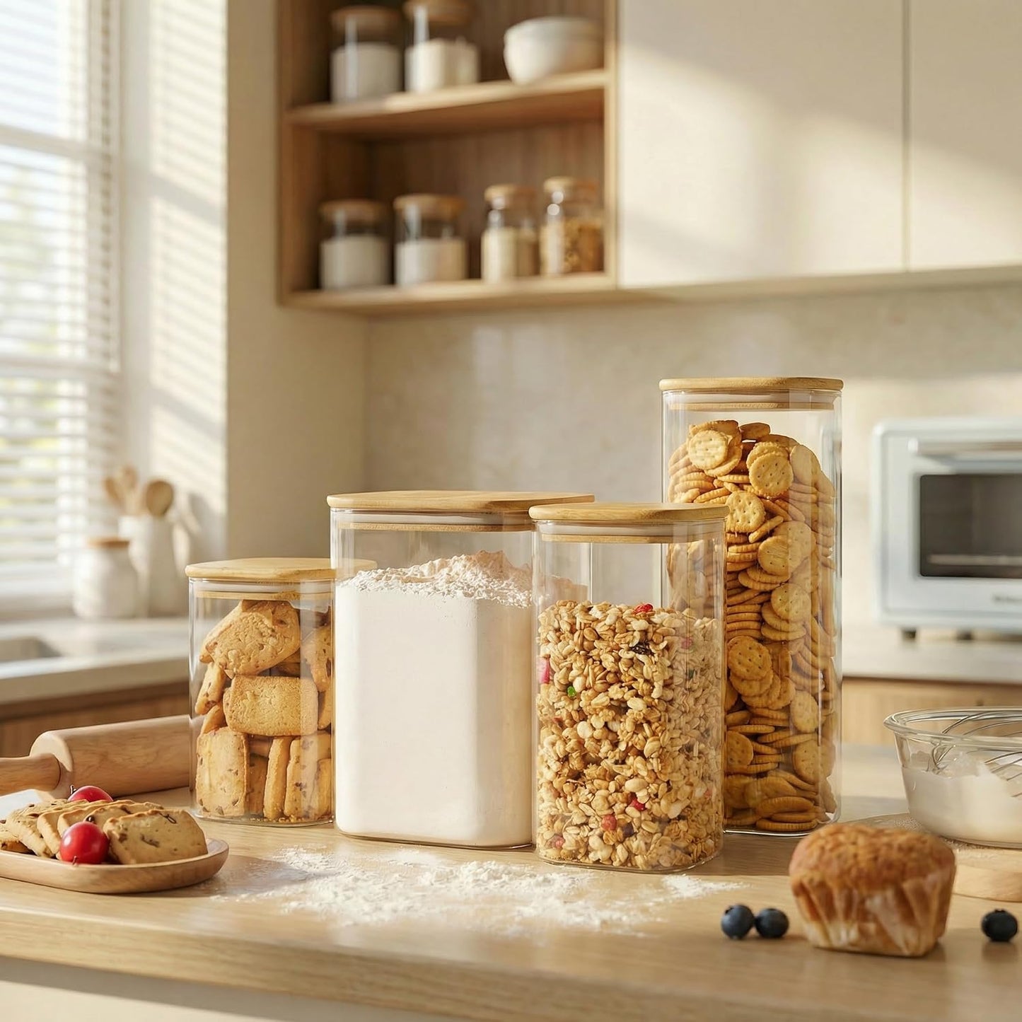 132oz &amp; 63oz Large Glass Storage Containers with Lids for Pantry Storage-2P