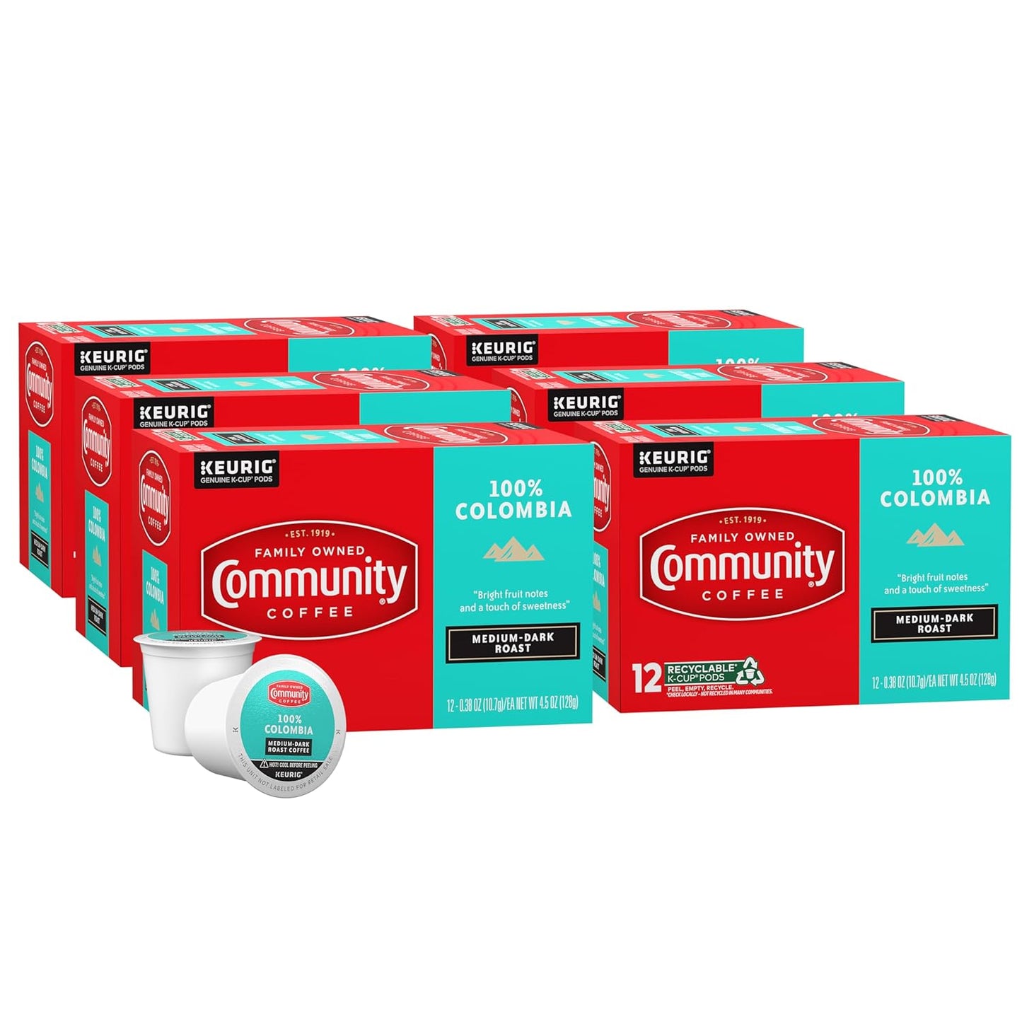 Community Coffee 100% Colombia 72 Count Coffee Pods, Medium Dark Roast, Compatible with Keurig 2.0 K