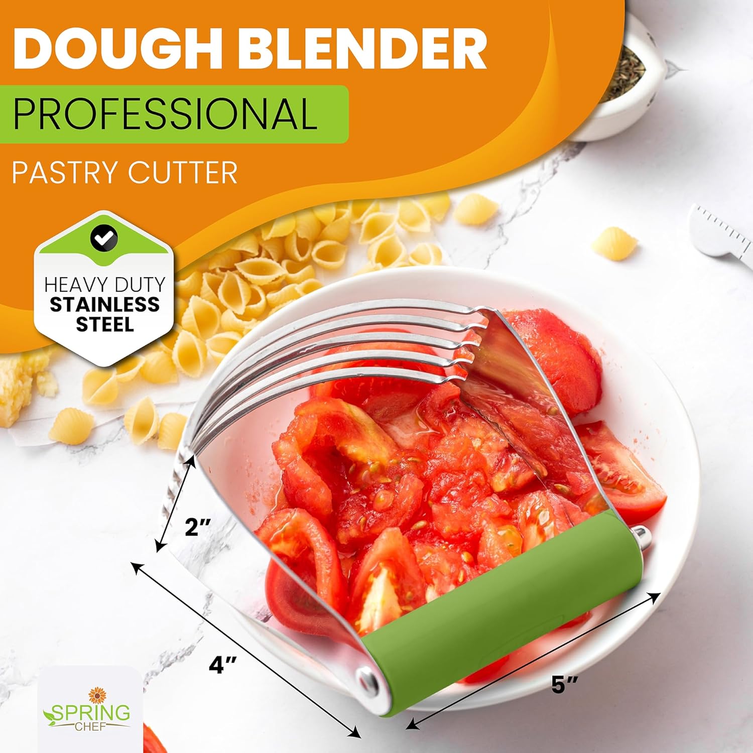 Spring Chef Large Green Dough Blender For Baking, Professional Dough Cutter Tool, Stainless Steel Puff Pastry Cutter Tool