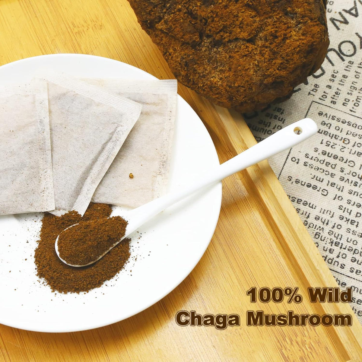 FullChea - Chaga Tea Bags, 30 Count, Chaga Mushroom Tea | Naturally earthy mushroom infusion, caffeine-free, rich in antioxidants and supports digestive comfort