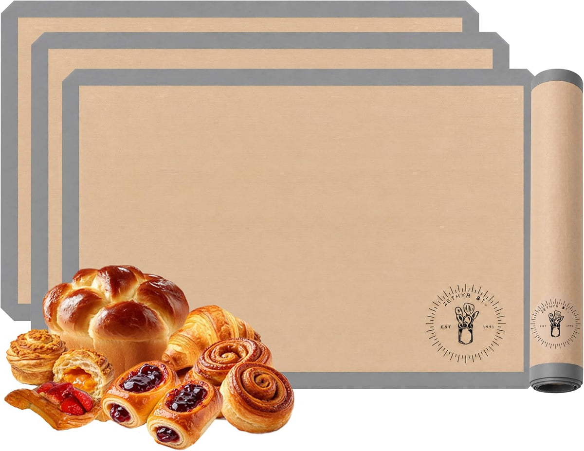 Silicone Baking Mats - 3/4 Size Cookie Sheets for Baking, Pack of 3, Gray | Oven Safe, Non-Stick Silicone Baking Sheet Liner, Perfect For Baking Macarons Cookies, Pastries &amp; Cakes, 13.5 x 19.5 inches