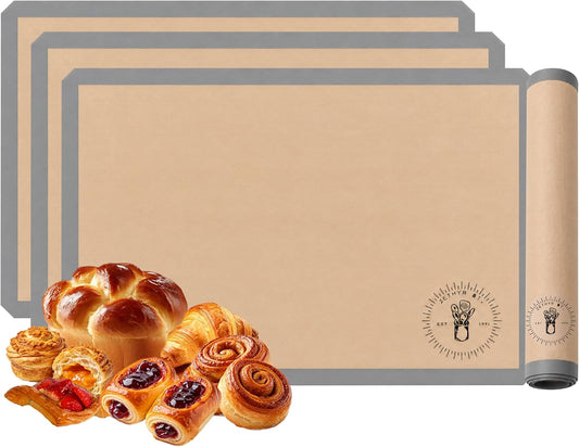 Silicone Baking Mats - 3/4 Size Cookie Sheets for Baking, Pack of 3, Gray | Oven Safe, Non-Stick Silicone Baking Sheet Liner, Perfect For Baking Macarons Cookies, Pastries &amp; Cakes, 13.5 x 19.5 inches