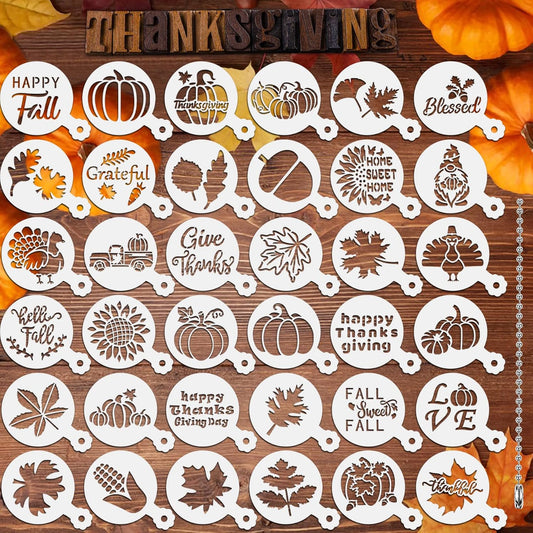 JULBEAR 36 Pieces Thanksgiving Stencils Fall Reusable Cookie Cake Stencils Templates Mold Tools for Decorating Autumn