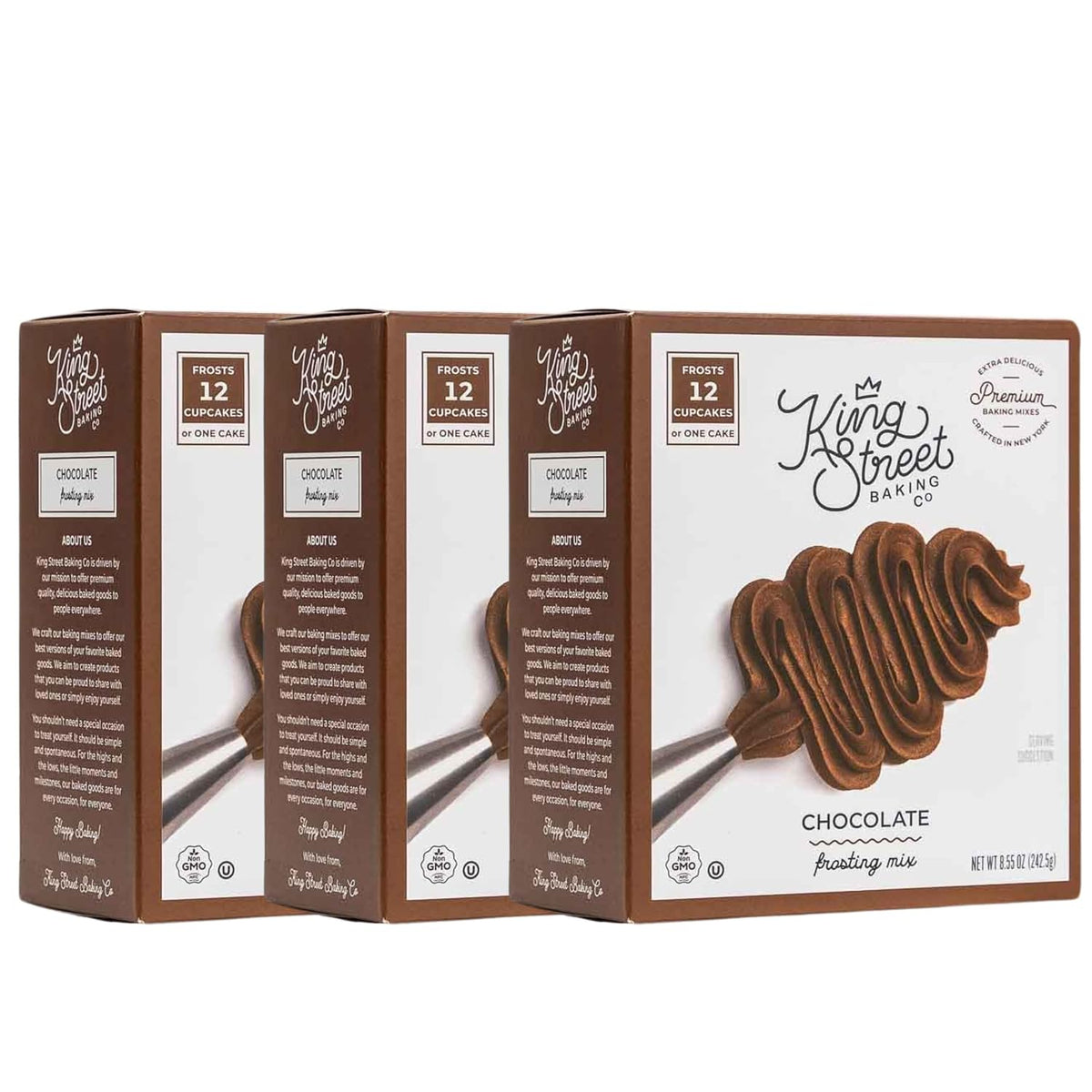 King Street Baking Co Chocolate Frosting Mix: 3 Pack - 4 Ingredient Icing for Cake - Real Cocoa