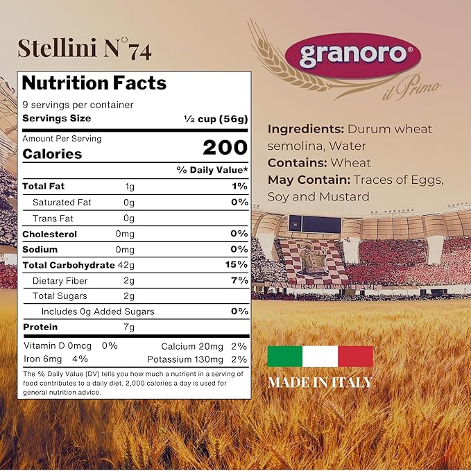 Granoro I Classici Stelline #74 - Star Pasta for Soups, Italian Durum-Wheat, Non-GMO, Vegan, 1 lb Bags (Pack of 2)