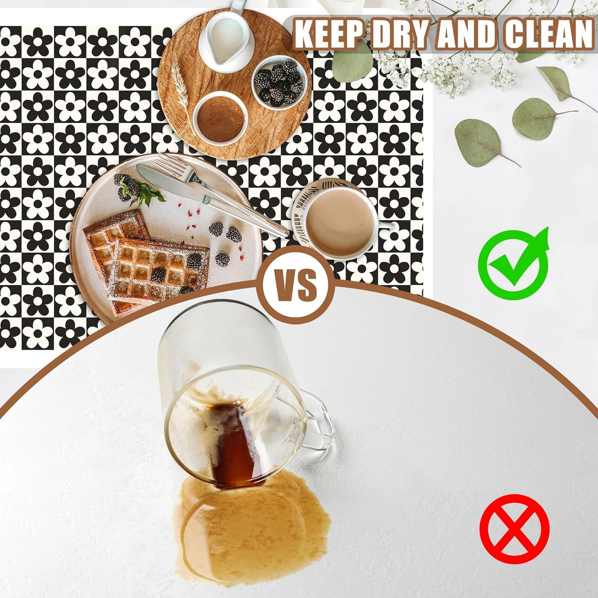 Black and White Checkered Flower Dish Drying Mat for Kitchen Counter Absorbent Coffee Mat Hide Stain Rubber Backed Drying Rack Pad Espresso Machine Coffee Bar Accessories 15.7 x 23.6 Inch