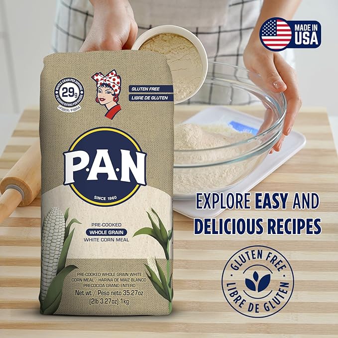 P.A.N. Whole Grain White Corn Meal – Pre-cooked Gluten Free and Kosher Flour (2lb 3.27oz) (Pack of 2)