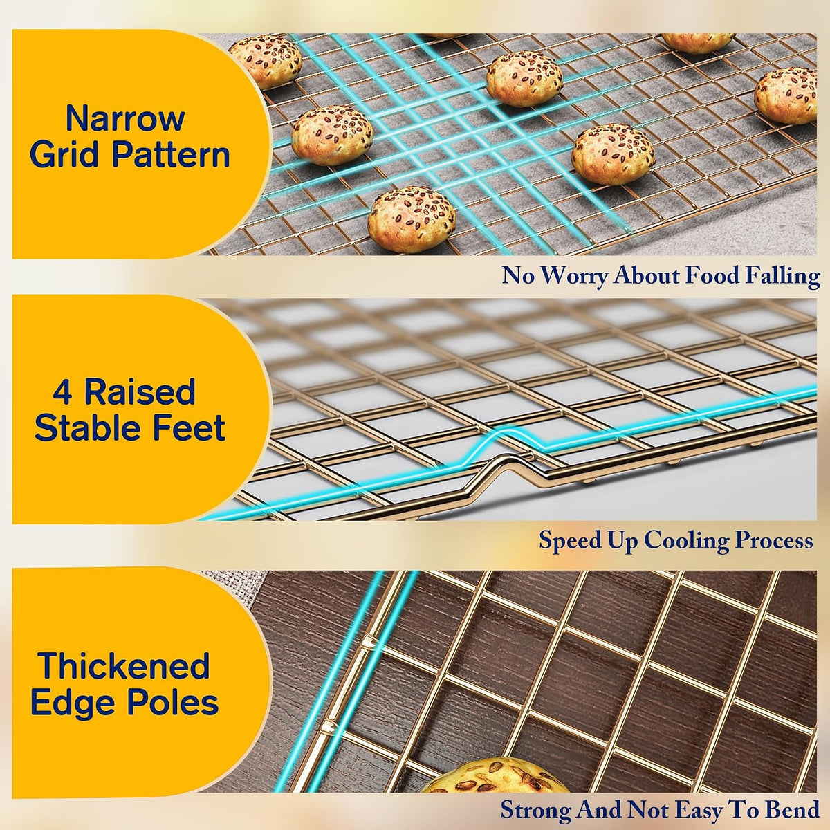 2 PCS Cooling Racks for Cooking and Baking, 10" x 15", Gold