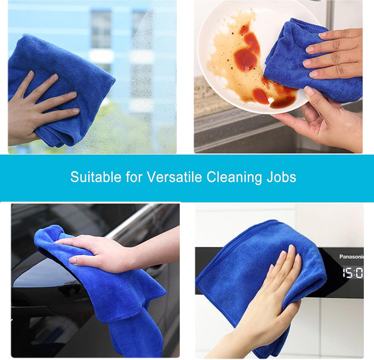 Premium Microfiber Cleaning Cloths, Ultra Absorbent Lint-Free Towels for Kitchen, Glass, Car Care, Stainless Steel &amp; Household Cleaning, 400 GSM, 12" x 12"