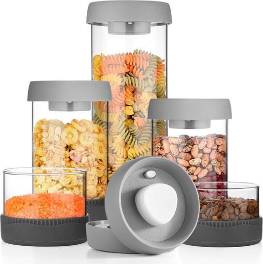 Glass Canisters Set - Kitchen Leakproof Seal Food Storage Jars - Coffee Bean Container - Pack of 5 Glass Canisters With
