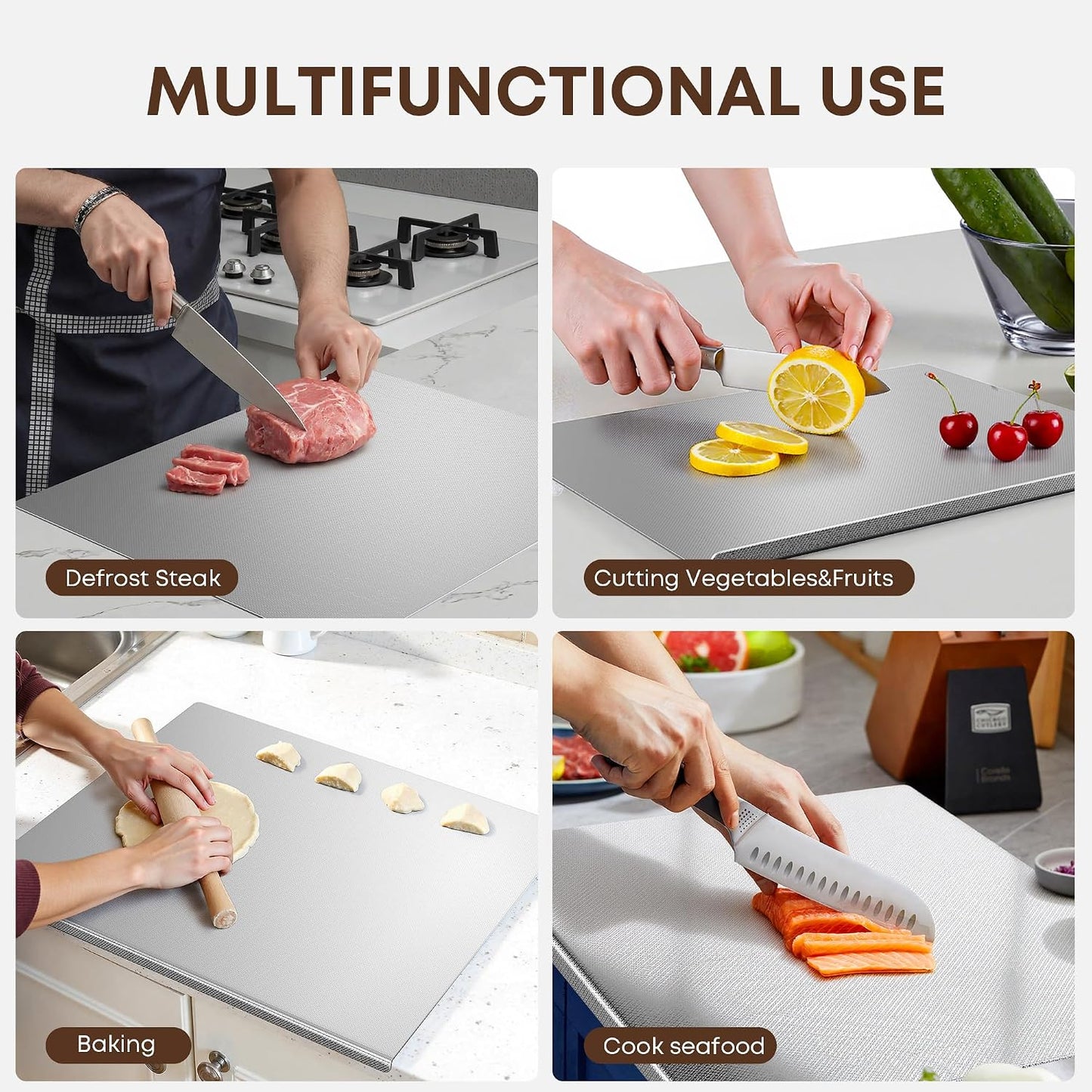 KORVOS Stainless Steel Cutting Board, 304 Stainless Steel Cutting Boards for Kitchen, Upgraded Anti-Scratch &amp; Anti-Slip Surface, Large Metal Board for Meat Fruits Vegetables Baking, 23.6" x 19.6"