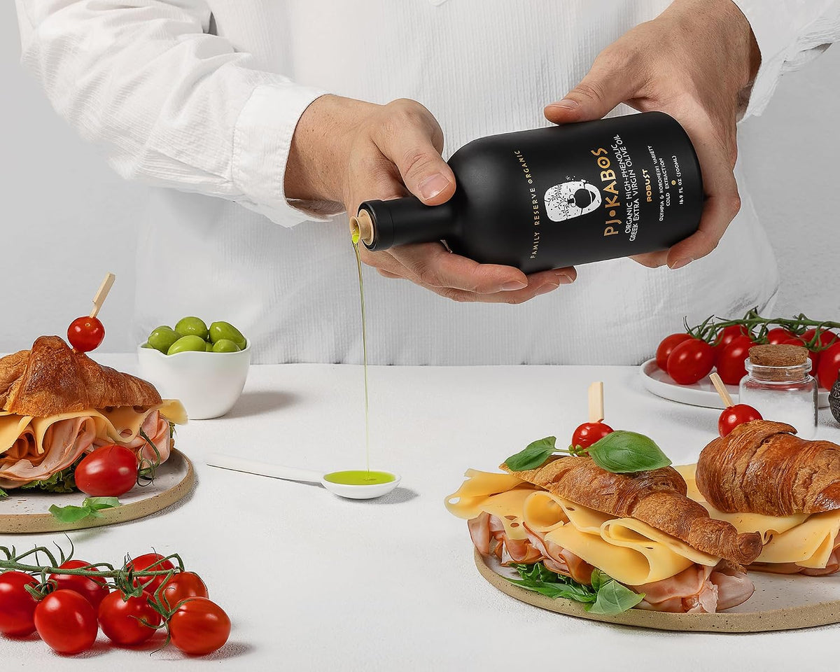 PJ KABOS Very High Phenolic (699 mg/kg), USDA Organic Greek Extra Virgin Olive Oil, Kosher, Greece, Cold Extracted, 16.9oz Bottle, Family Reserve Organic - Robust
