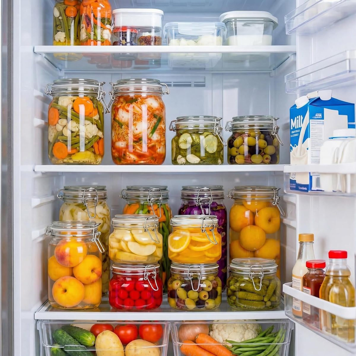 Square Glass Jars with Airtight Lid Set of 3, 50 floz Wide Mouth Mason Jars with Clamp Lids,Glass Sealed Jars with Air Tight Lids, Best for Kitchen & Pantry Food Storage