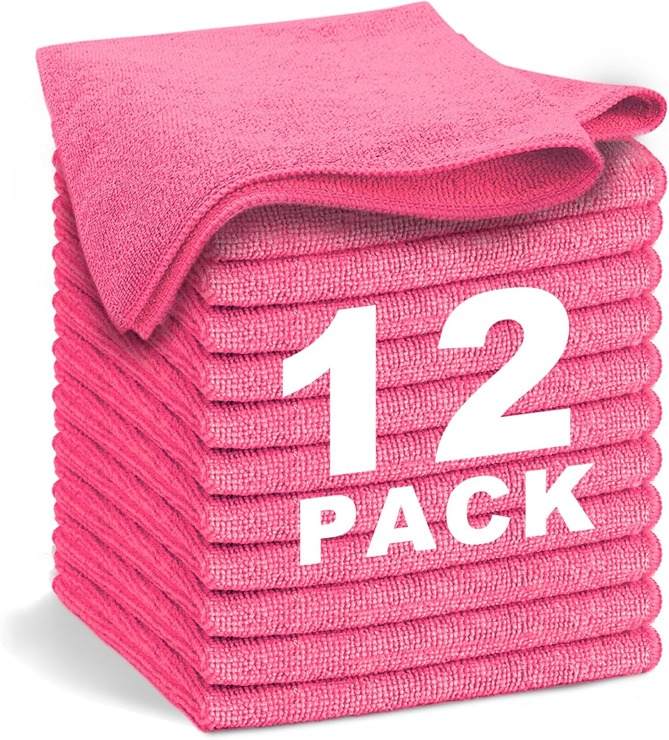 Pink Microfiber Cleaning Cloth 13"x13", Ultra Soft Absorbent Microfiber Cleaning Rags for Housekeepi