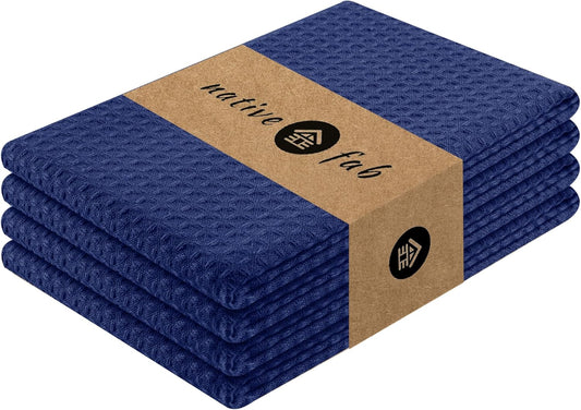 Native Fab Waffle Kitchen Towels 4 Pack - Super Absorbent 100% Cotton Dish Towel for Cleaning, Drying, Cooking - Durable,