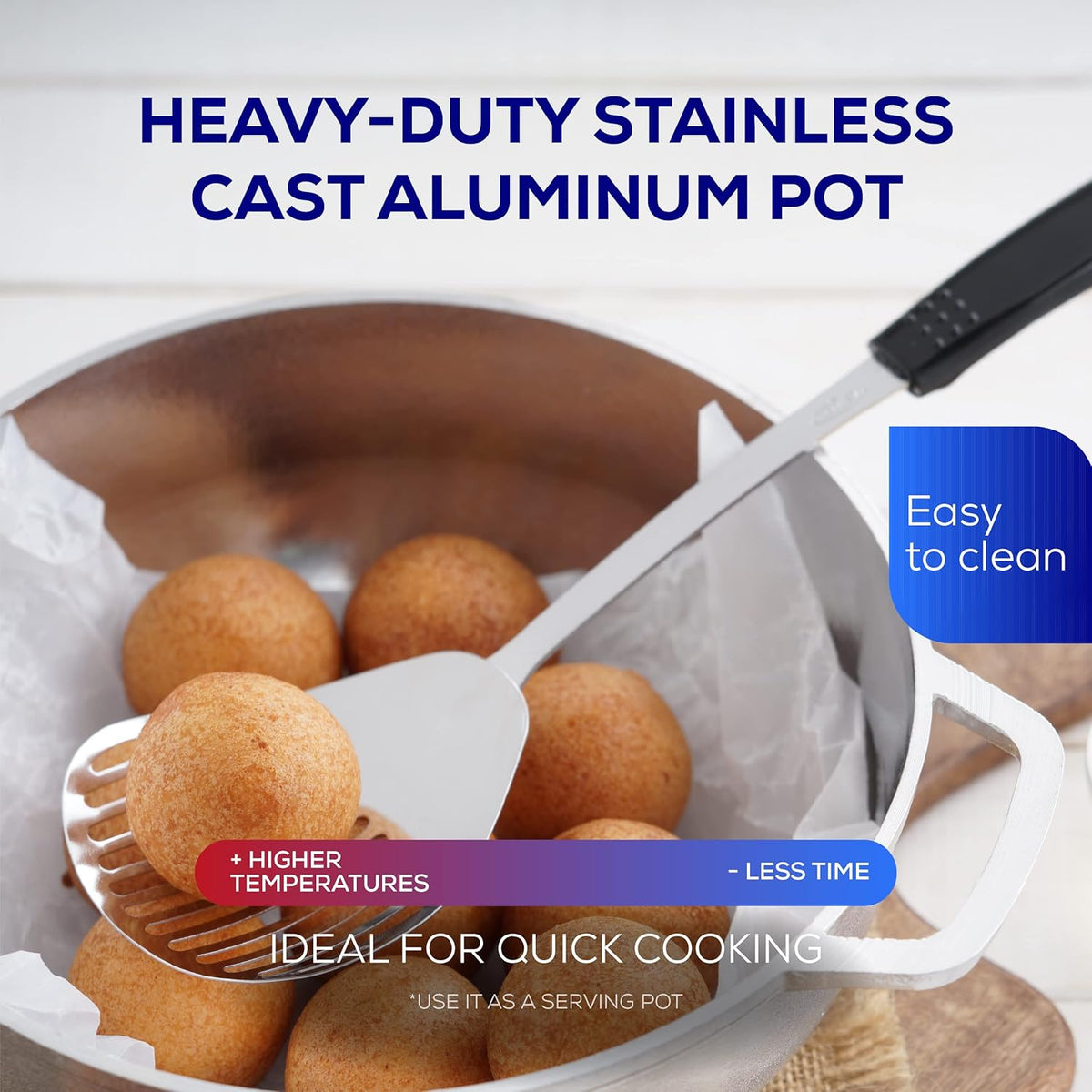 Universal (Extra Small) Caldero 6 Cups - 1.8 QT / 1.7 L, Stainless Aluminum Pot, Even Heat Distribution and Fast Cooking Dutch Oven Pot, Ergonomic Handles, Ideal for Rice, French Fries, and More