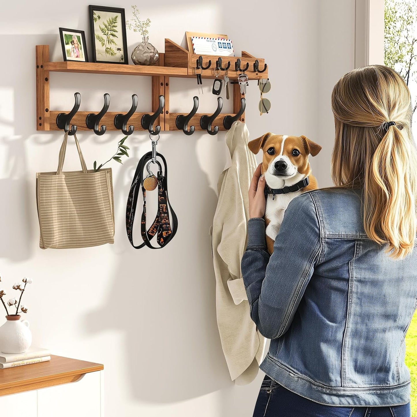 Evermagin 29" Coat Rack Wall Mount with Shelf &amp; 11 Hooks, Entryway, Brown