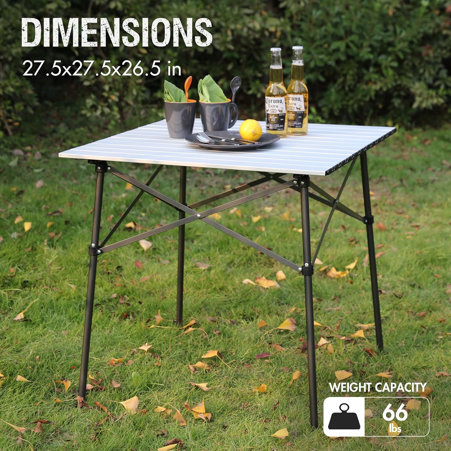 Portal Lightweight Aluminum Folding Square Table Roll Up Top 4 People Table | Portable Outdoor Design; Durable Construct