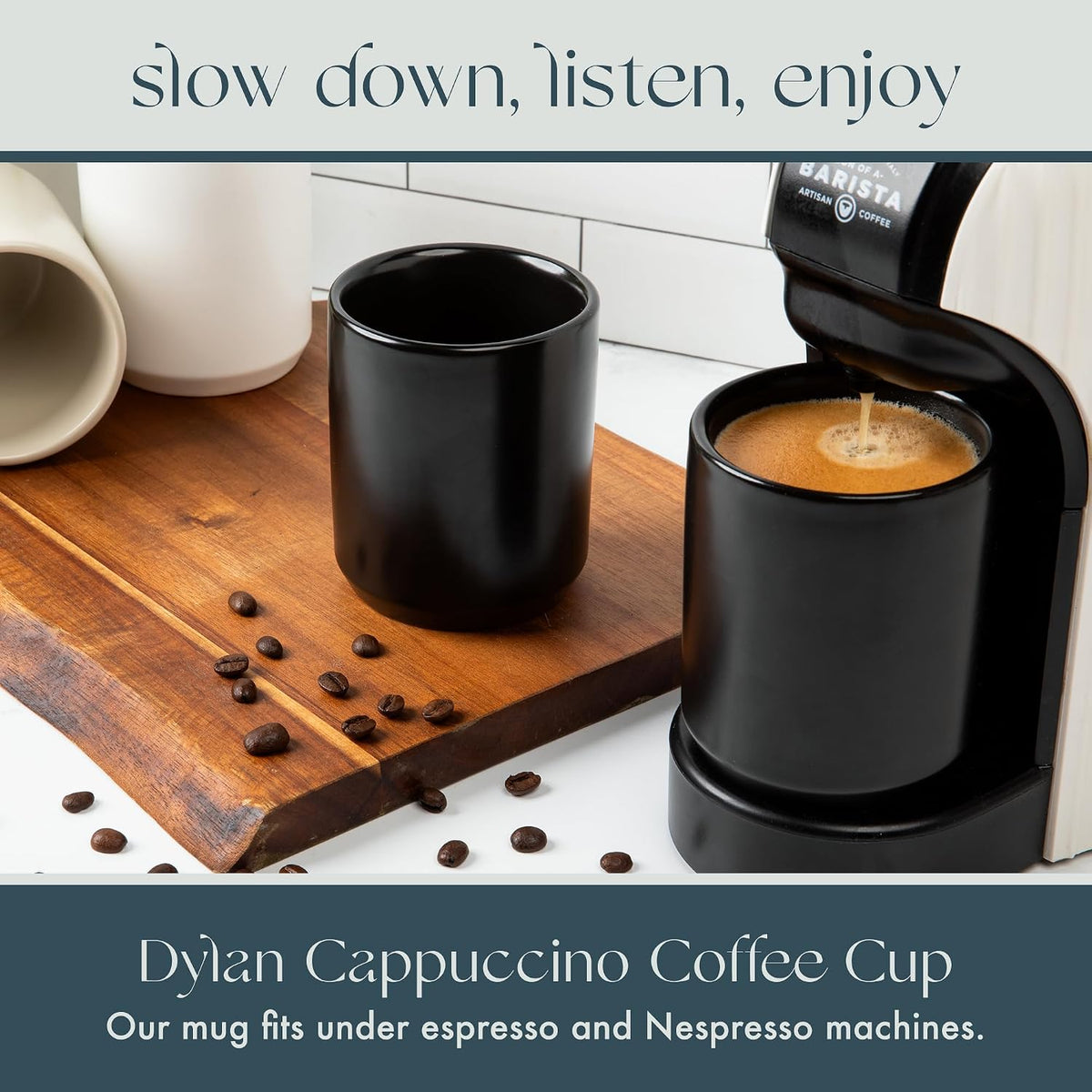 Folk Ceramics Dylan Cappuccino Cups, Fog Grey, Set of 2, 8oz | Double Walled Ceramic, Compact &amp; Heat Insulated, For Cappuccino, Tea, Coffee &amp; Latte