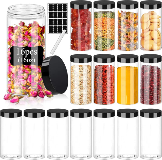Plastic Jars with Lids 16OZ 16PCS Small Empty Slime Cosmetics Containers Clear Gift Food Jars Round PET Cream Jars with