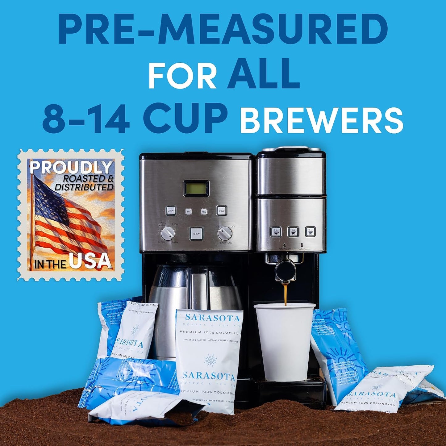 100% Colombian Coffee Packets, 2 oz, 36 Count, Medium Roast Ground Coffee Packs, Premeasured Single Pot Pouches for 12 Cup Drip Coffee Makers