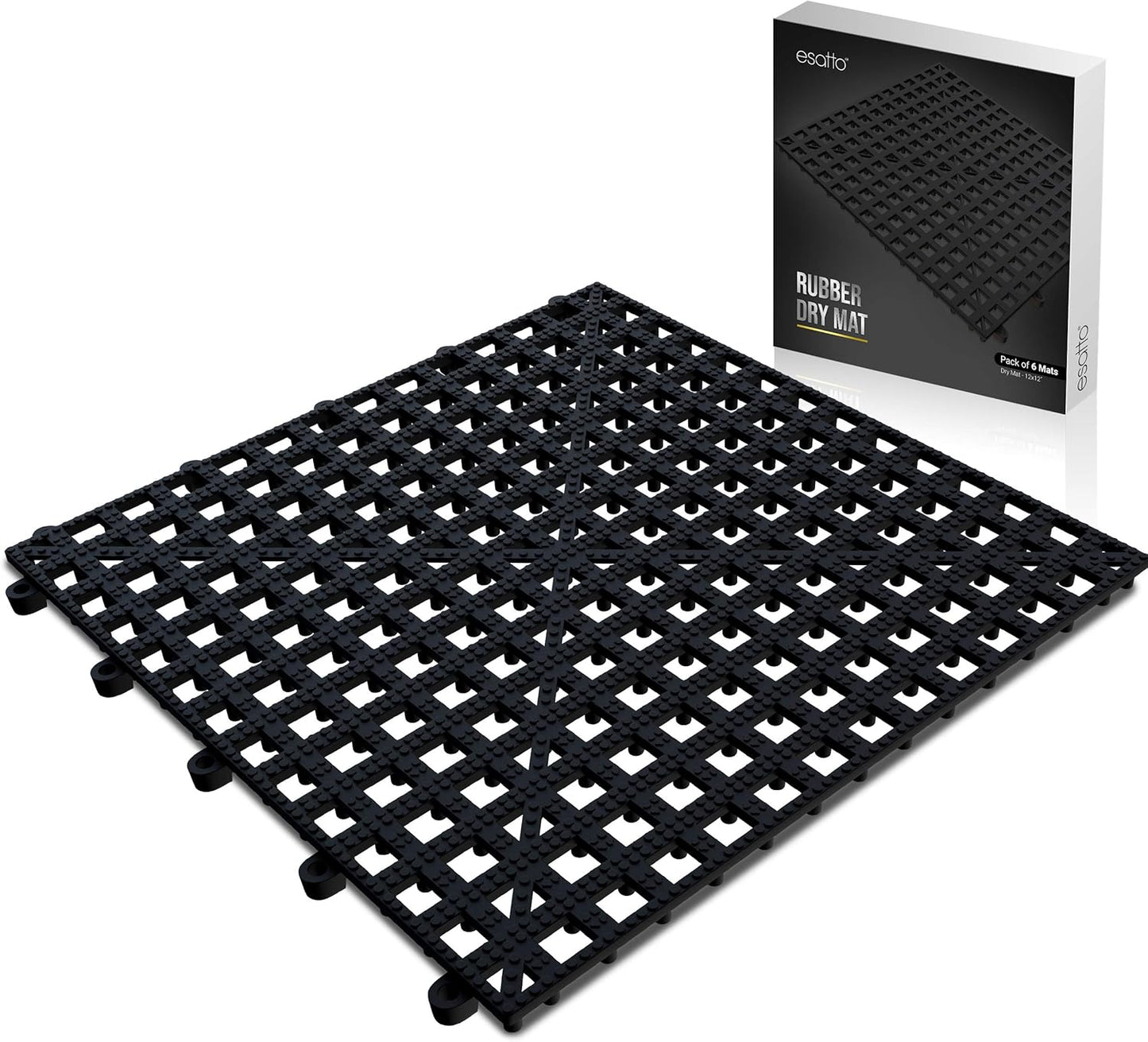 Esatto 12 Pack Interlocking Shelf Mats 12″, Black – for Spills, Clean Bars, Stain Protection, and an