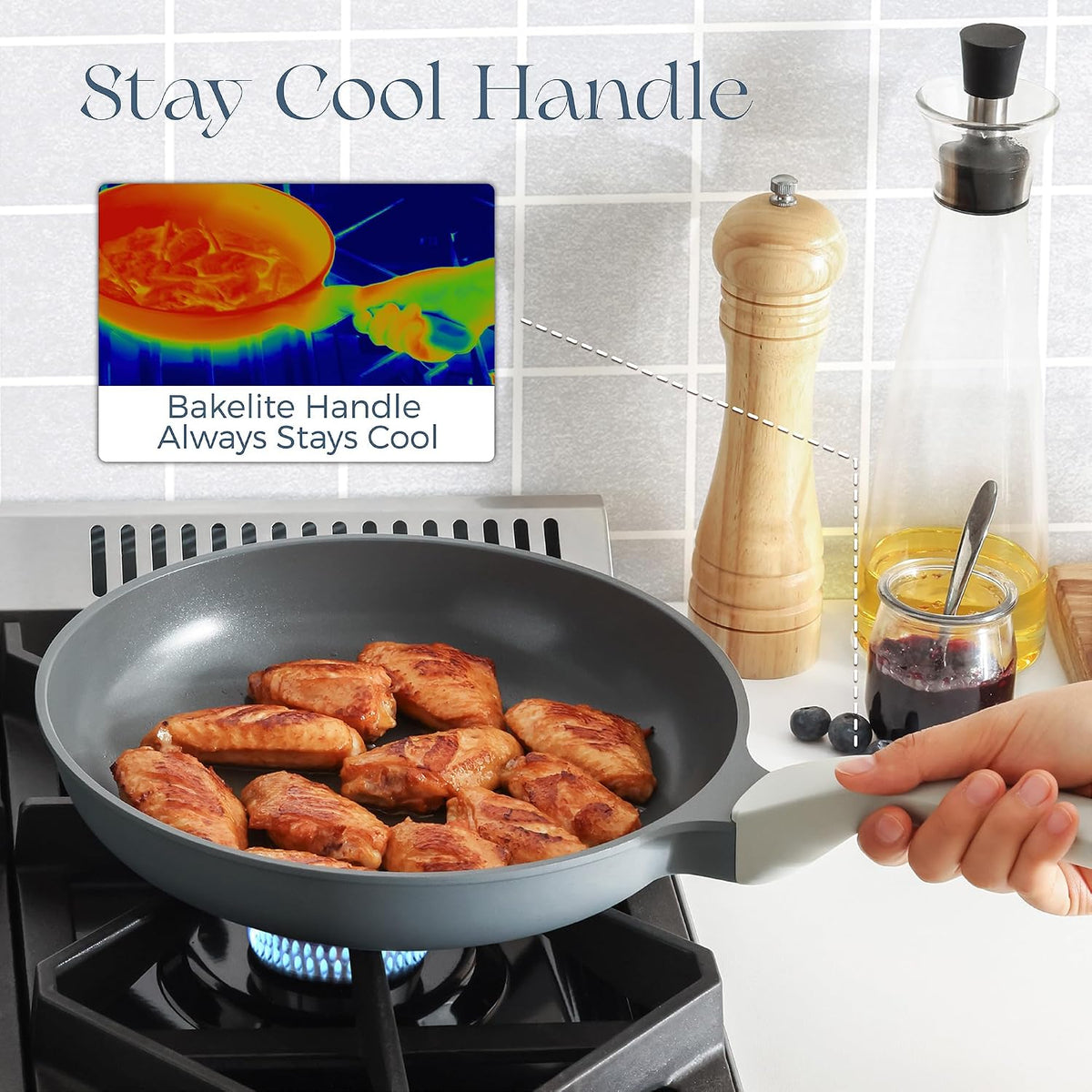 Nonstick Ceramic Frying Pan Set, Non Toxic Nonstick Pan Skillet, Healthy Egg & Omelet & Chef's Pan, PTFE PFOA & PFAS Free, Induction Compatible (8+12 Inch)