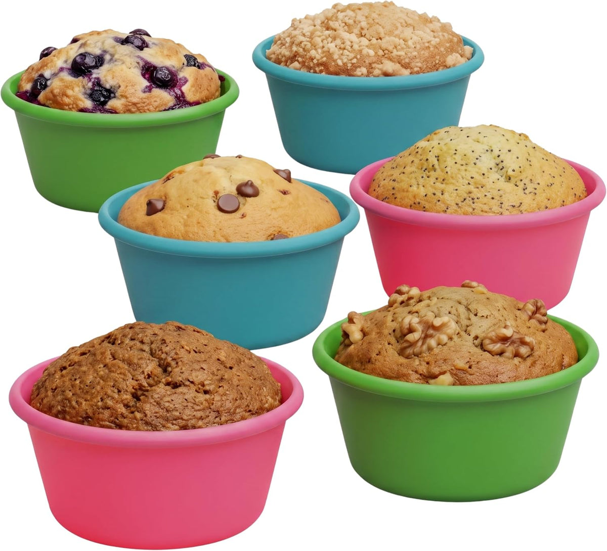 Bakerpan Silicone Jumbo Muffin Liners for Baking - Set of 6 Large 3.5 Inch Air Fryer Muffin Cups &amp; Jumbo Cupcake Liners for Egg Bites, Quiche, Cheesecake &amp; Muffins - Non-Stick, BPA-Free