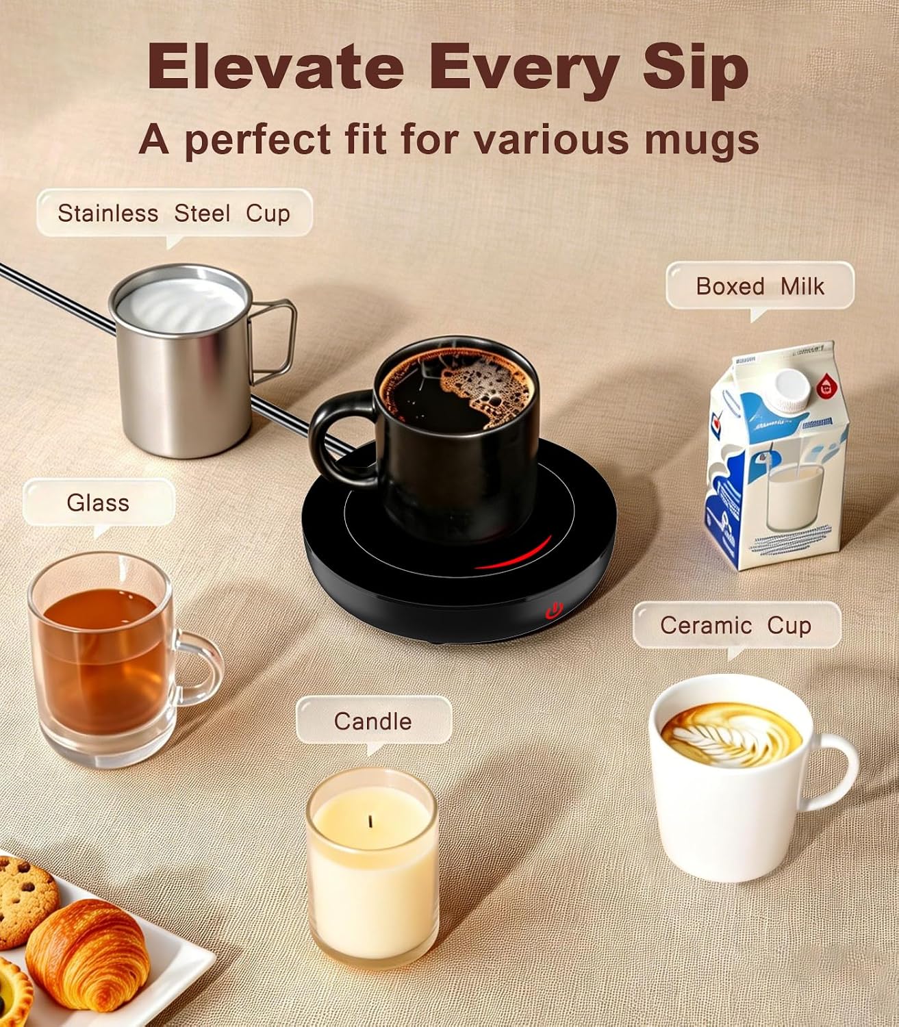 Kepwam Coffee Mug Warmer for Desk, 3-Temp Fast Heating Cup Warmer with 6H Auto Shut Off, LED Light &amp; Smart Candle Warmer for All Beverages, Ideal Gifts for Women Men