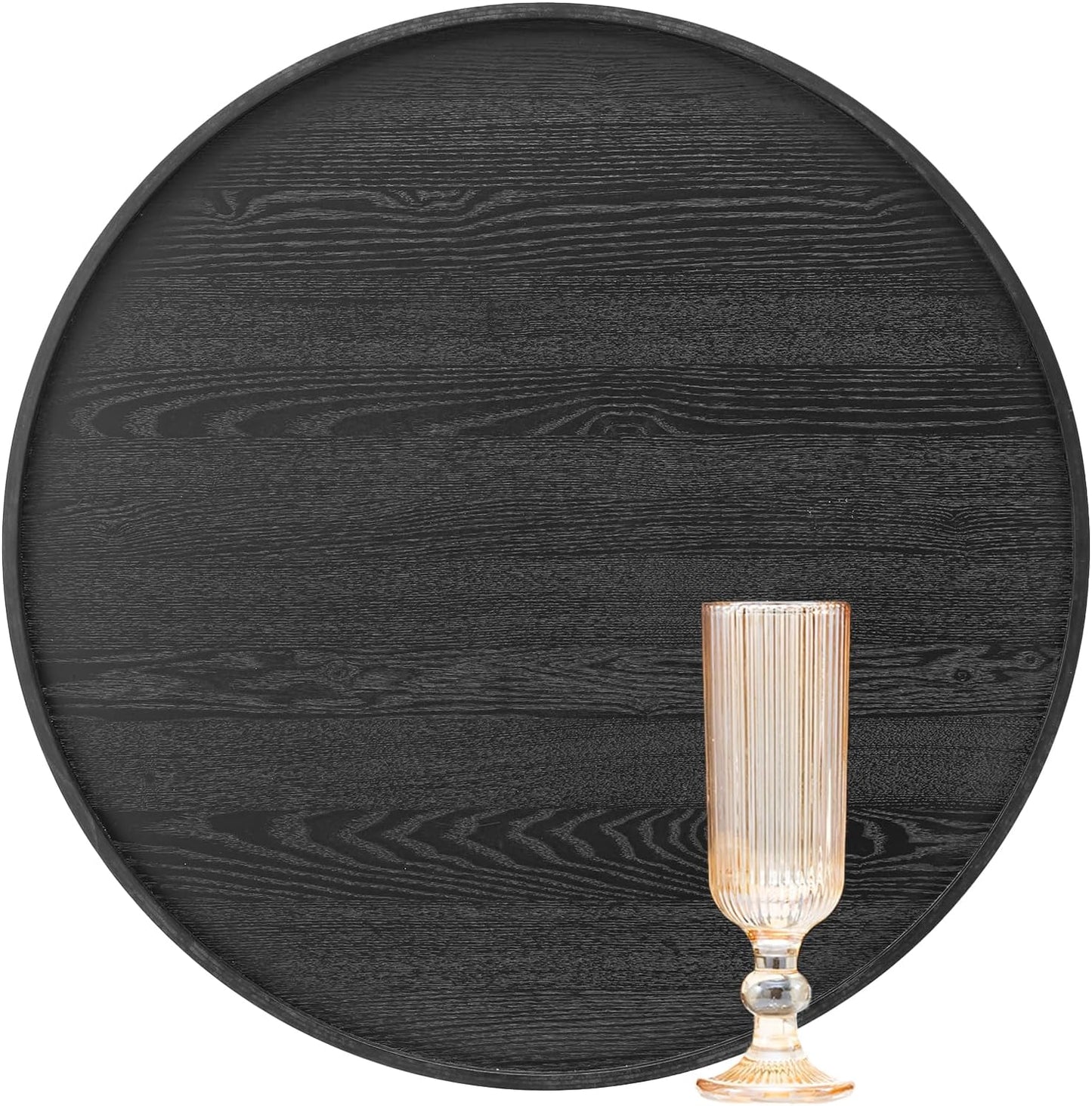 16 inch Round Solid Wood Serving Tray Extra Large Tea Coffee Snack Food Meals Serving Plate Non-Slip