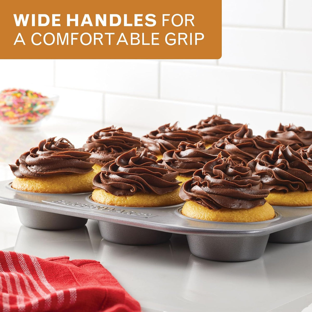 Farberware Bakeware Nonstick Muffin &amp; Cupcake Pans, 12-Cup, Gray