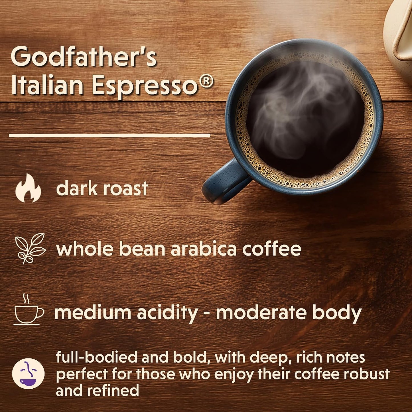 Coffee Bean Direct Godfather’s Italian Espresso®, Whole Bean, 2.5lb Bag | Dark Roast, Handcrafted Espresso Blend