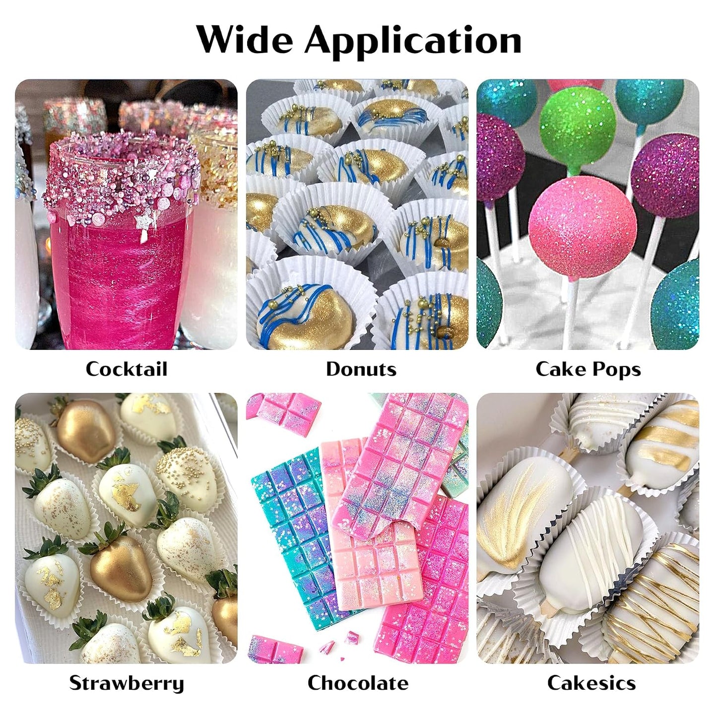 Edible Glitter – 12 Colors Luster Dust Drink Glitter, Food Grade Cocktail Shimmer Powder for Beverages, Cakes, Chocolate &amp; Candy, 5g/Bottle, Christmas Holiday Festive Baking Decoration