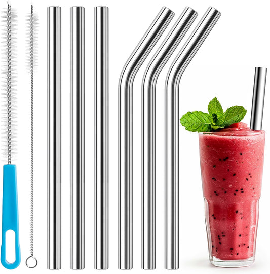 Stainless Steel Smoothie Straws-0.4" Extra Wide Reusable Metal Drinking Straws for Milkshake, Bubble Tea, Beverage, 6 Pack