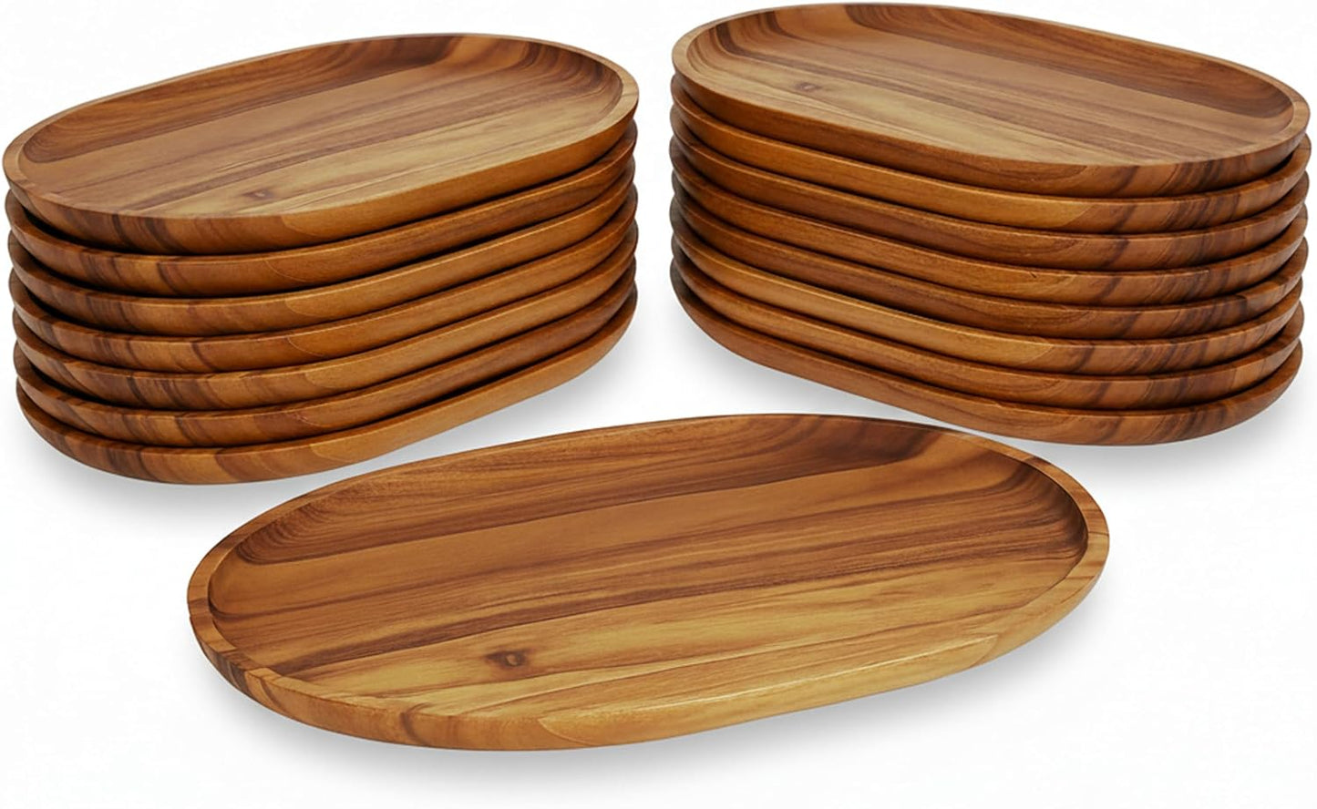 Woodard &amp; Charles Acacia Wood Large Oval Serving Tray, 10" x 15", 16 Pack | Acacia Wood Oval Serving Tray; Perfect for Charcuterie, Cheese, Tapas, Sushi, Crudités and Appetizers at Any Gathering