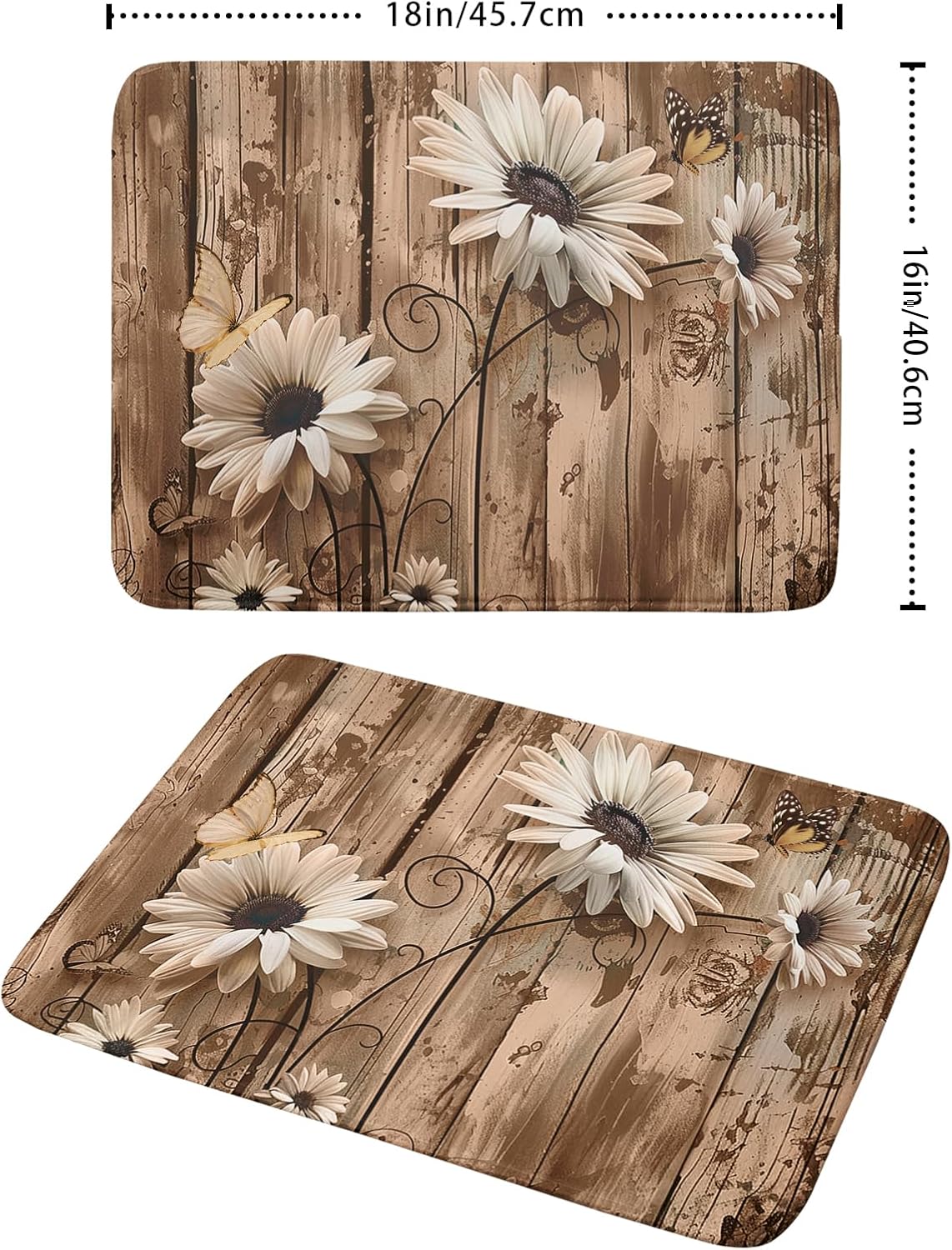 Summer Daisy Flowers Dish Drying Mat for Kitchen Counter 16x18in Rustic Wood Floral Kitchen Mat Daisy Microfiber Absorbent